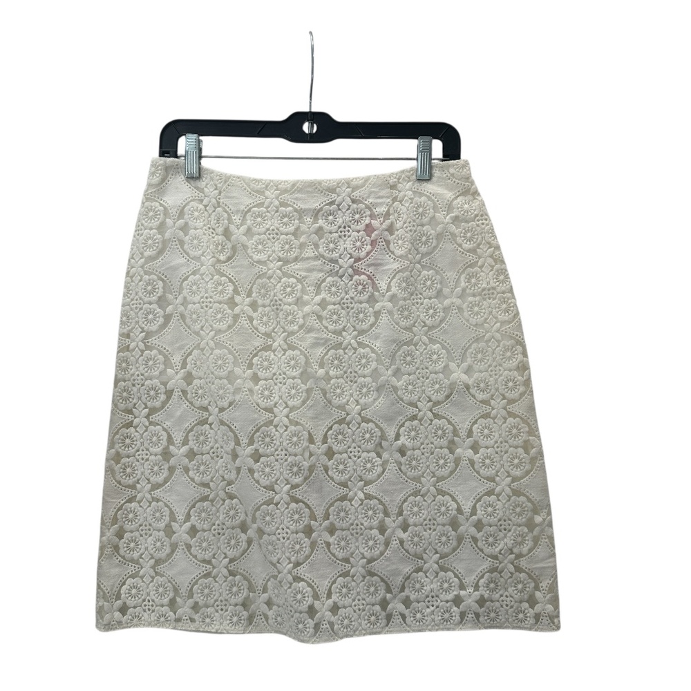 NWT $1,380 Pascal Millet Ivory Floral Embroidered Pencil Skirt Size Medium